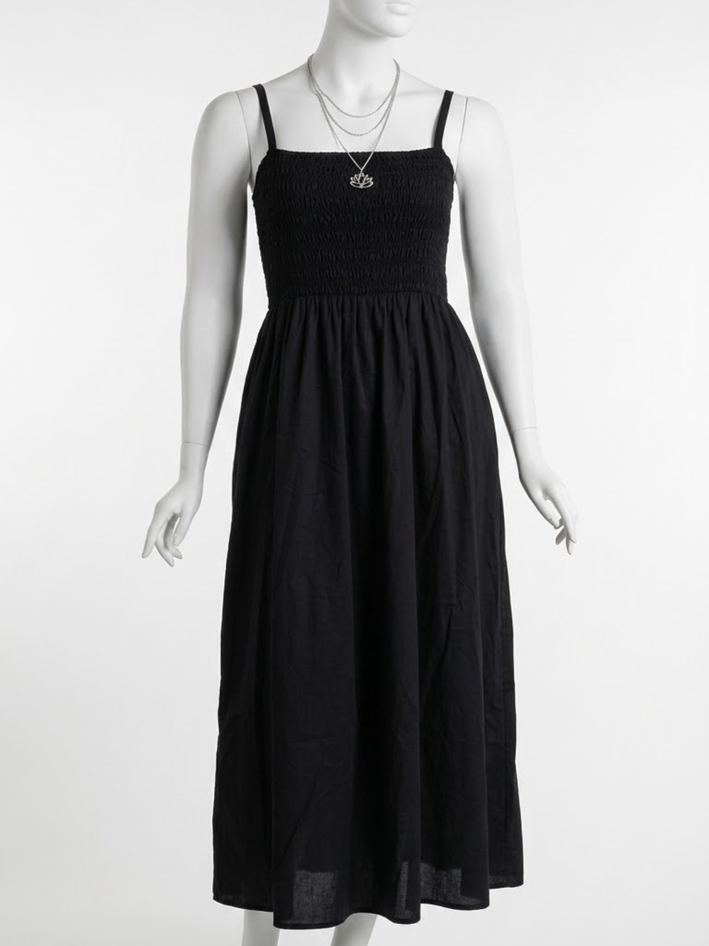 Old Navy Black Smocked Cutout Midi Dress Size Small